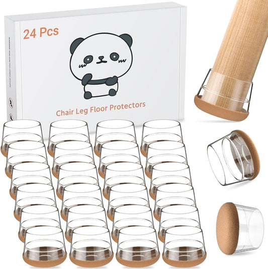 Meldel 24 PCS Silicone Chair Leg Floor Protectors Large (1.2"-1.4") Rubber Felt Furniture Pads