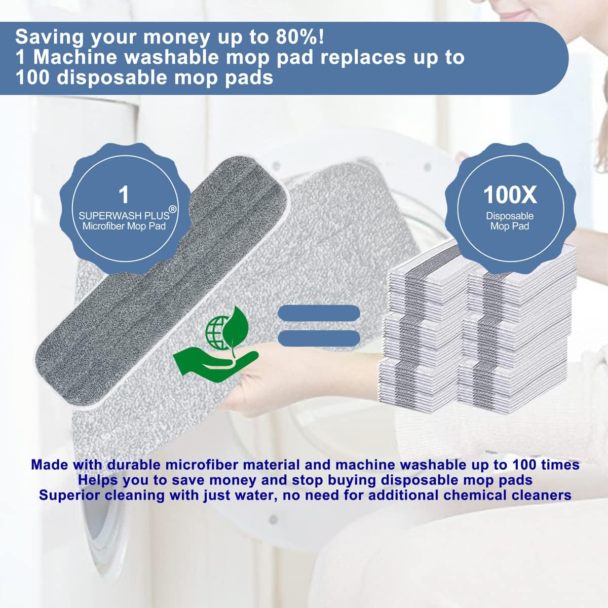 Replacement Microfiber Mop Pads - 18''x5'' Wet Dry Floor Cleaning Pad Compatible with Bona Floor Care System, Reusable Mop Refill Fits 17” to 18” Flat Mop - 4 Pack