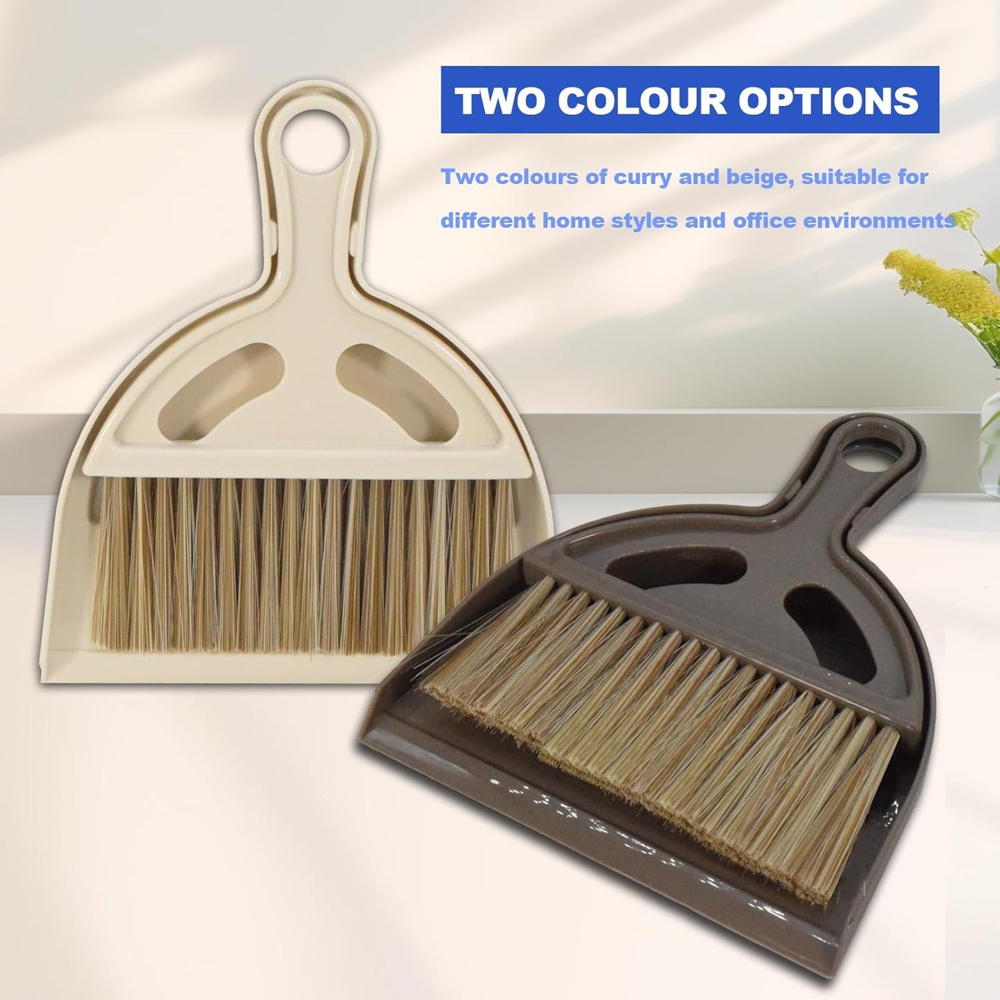 Mini Broom and Dustpan Set Hand Broom with Dustpan Portable Housekeeping Cleaning Tools for Desk,Counter,Sofa,Kitchen,Office,Nest (Off White)