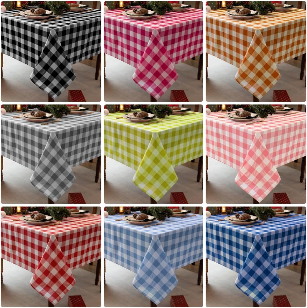 Waterproof Plaid Tablecloth Fabric - Square 58x58 Inch Classic Gingham Checker Christmas Thanksgiving Table Cloth for Indoor/Outdoor Use - Xmas Tabletop Cover for Picnics, BBQs, and Parties