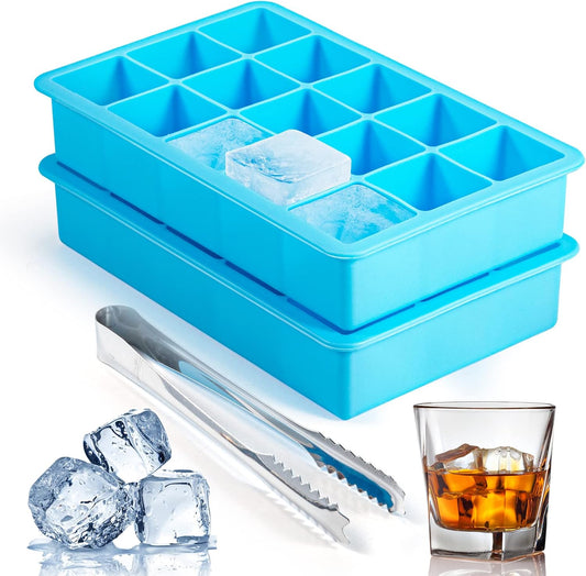 2 Pack Ice Cube Trays, ZDPMK Silicone Easy Release Flexible Molds 15 Ice Cubes Tray for