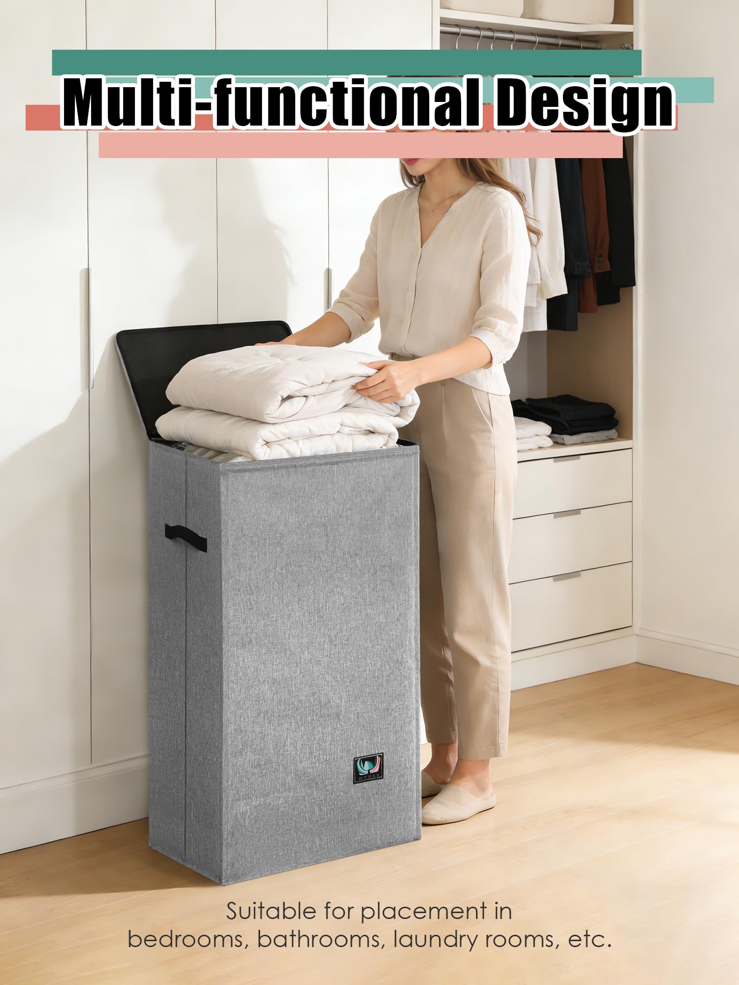 WTREE Laundry Hamper with Lid, Reinforced Sturdy Clothes Hamper with Anti-Puncture Base, Large