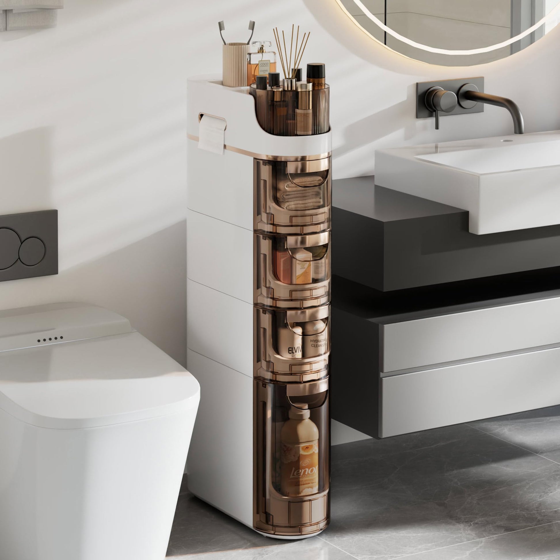 VECELO 4-Tier Slim Bathroom Storage Cabinet with Wheels, Skinny Bathroom Storage Cabinet with