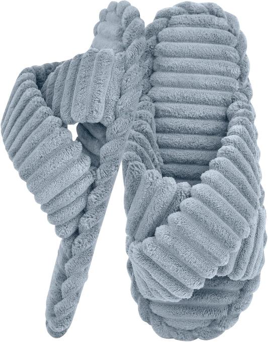 ZOORON Women's Cozy Slippers Crossbands & Durable Foam - Soft Plush Lined Non-Slip Indoor Outdoor Open Toe Shoes Trendy Gift