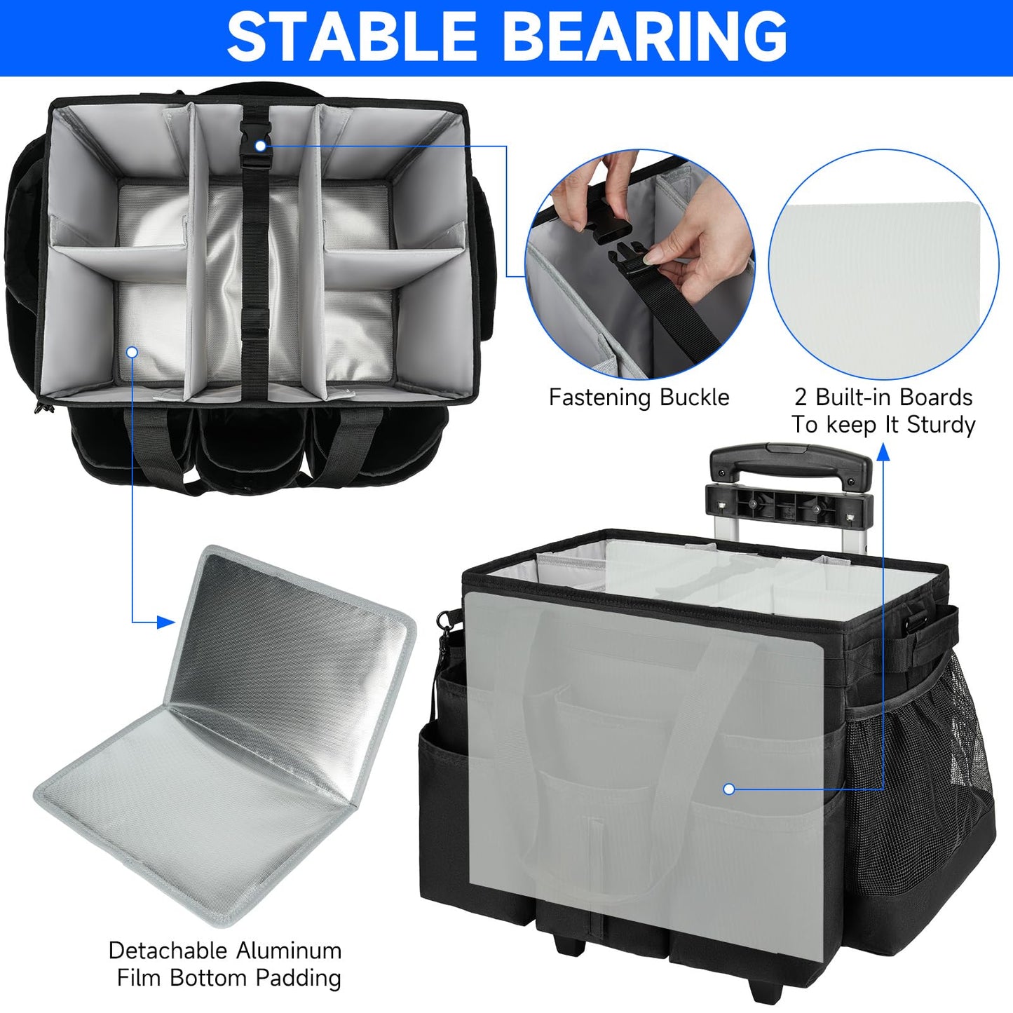 ZIOZERTT Large Rolling Cleaning Caddy Bag with Detachable Trolley,Cleaning Cart on Wheels with