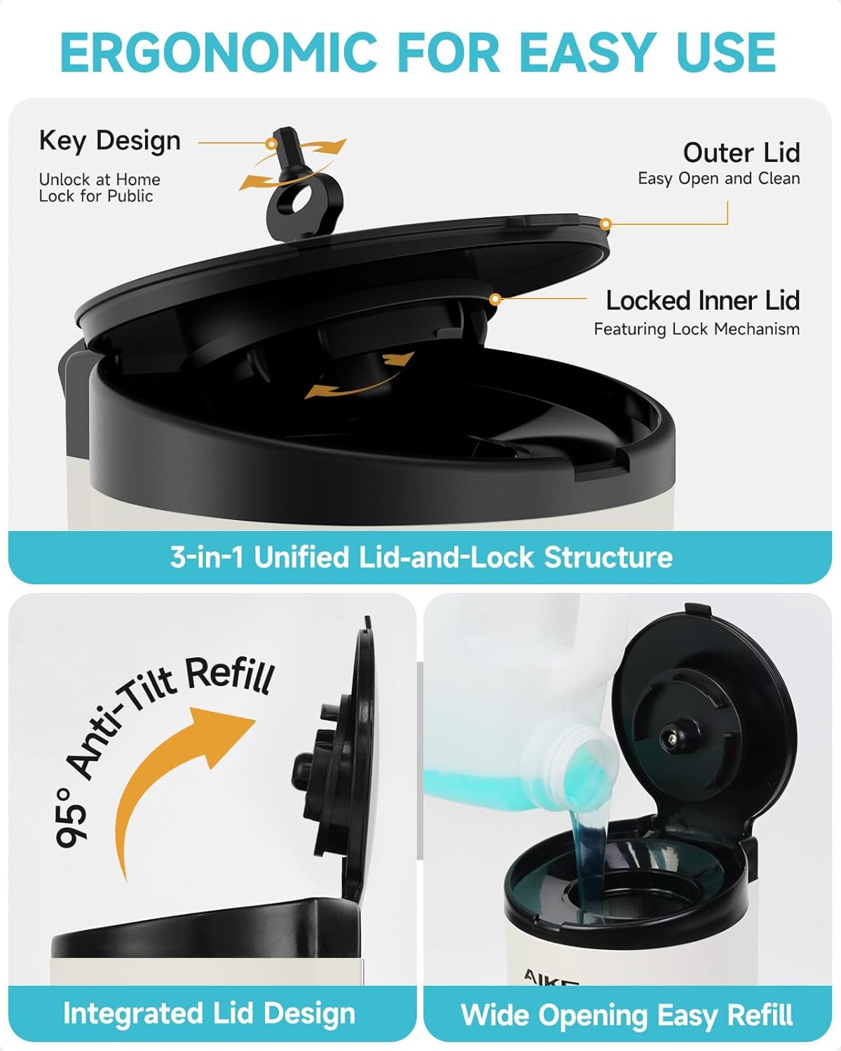 AIKE Automatic Wall Mount Liquid Soap Dispenser, Commercial Stainless Steel with 25oz Large Capacity Save Time Effort and Cost,Model AK1205 (Matte White)