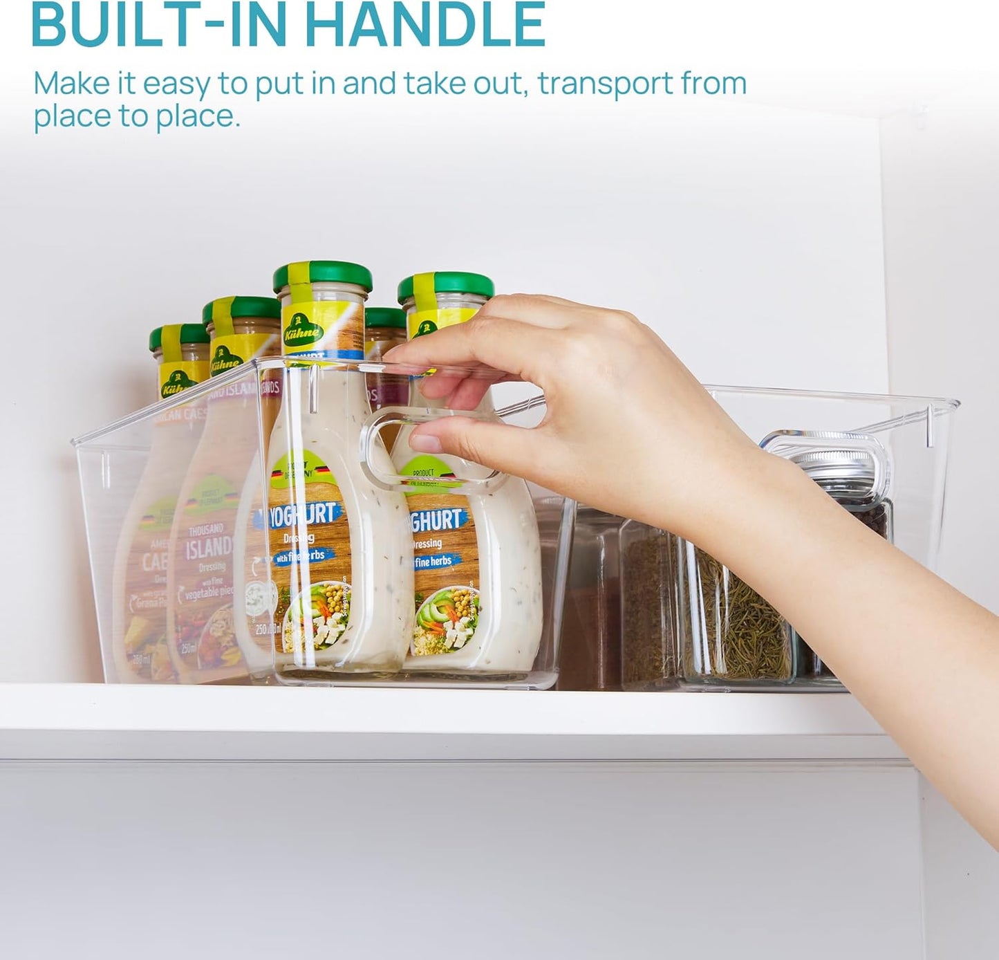 Vtopmart Clear Plastic Pantry Organizer Bins, 2 PCS Food Storage Bins with Handle for Refrigerator, Fridge, Cabinet, Kitchen, Countertops, Cupboard, Freezer Organization and Storage, BPA Free, Medium