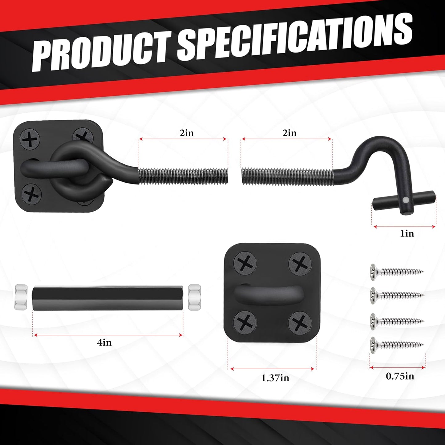 [Upgrade Adjustable] 6”-10” Cabin Hook Eye Latch Gate, Heavy Duty 4 Mounting Points Bracket, Barn Door Lock Latch, Durable Door Swivel Window Hook Lock for Sliding Door, Outdoor, Window, Cabinet