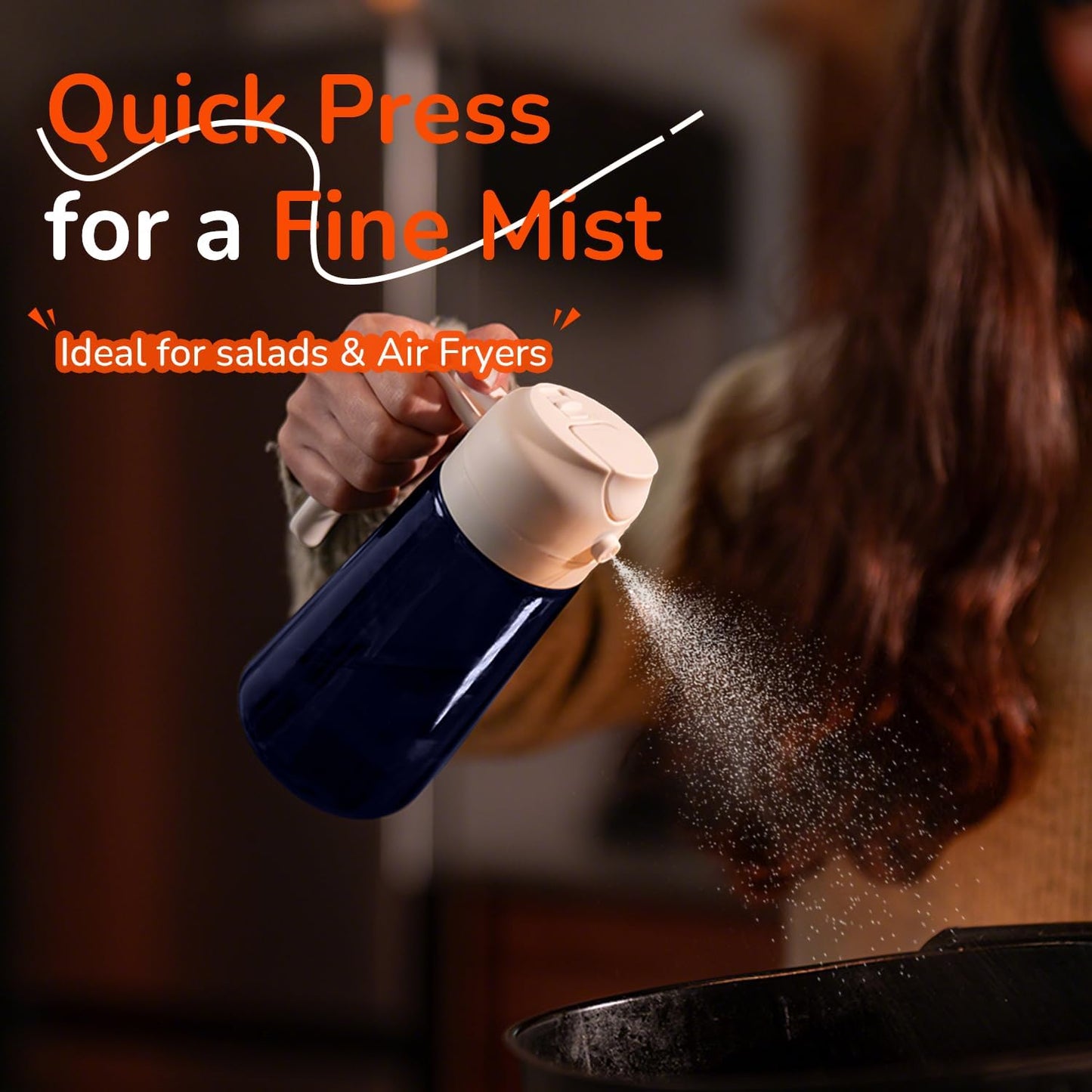 TrendPlain 16oz/470ml Blue Glass Olive Oil Sprayer for Cooking - 2 in 1 Olive Oil Dispenser for Kitchen Gadgets, Air Fryer, Salad, and BBQ - White & Green