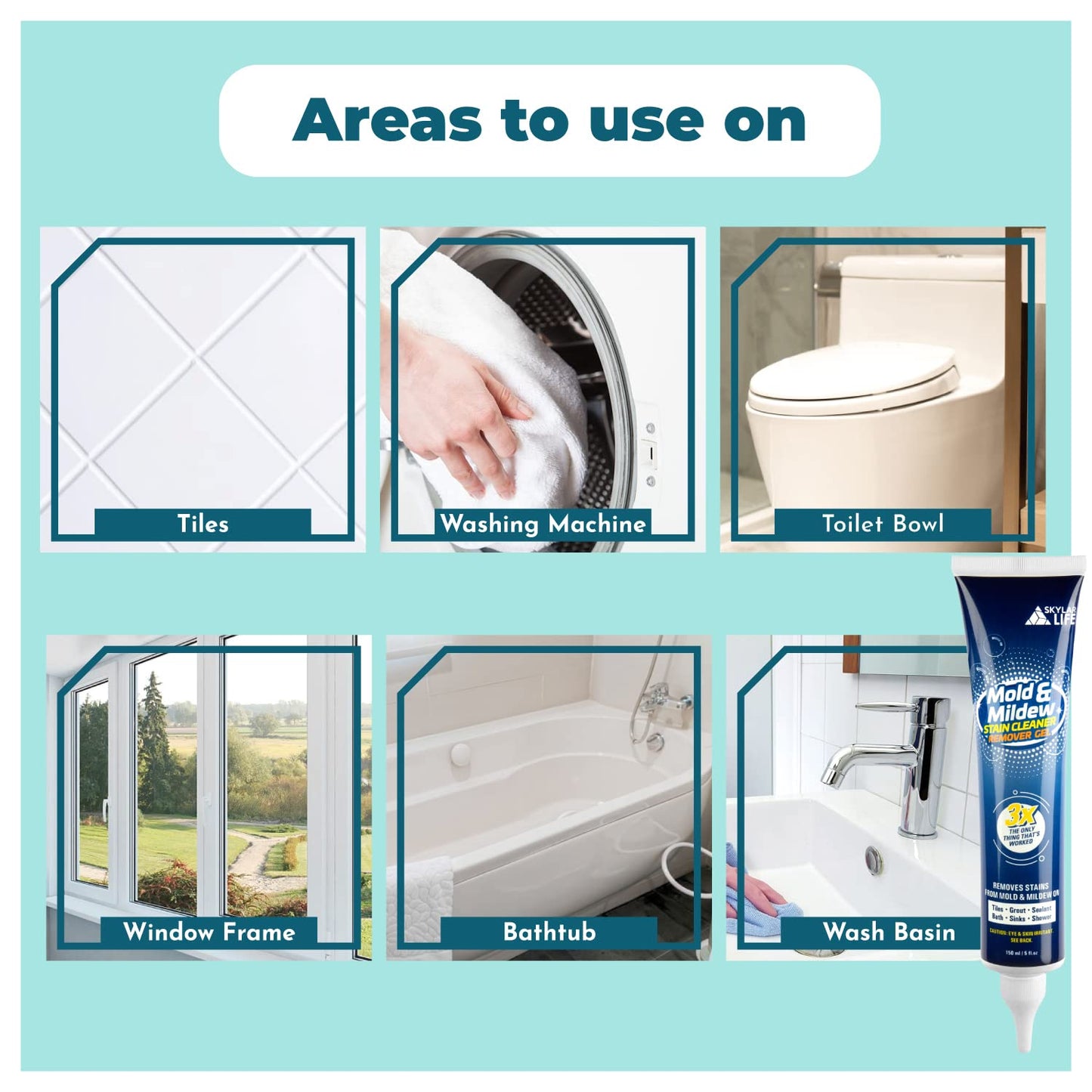 Skylarlife Home Mold & Mildew Remover Gel Stain Remover Cleaner Wall Mold Cleaner for Tiles Grout Sealant Bath Sinks Showers (3-Pack)