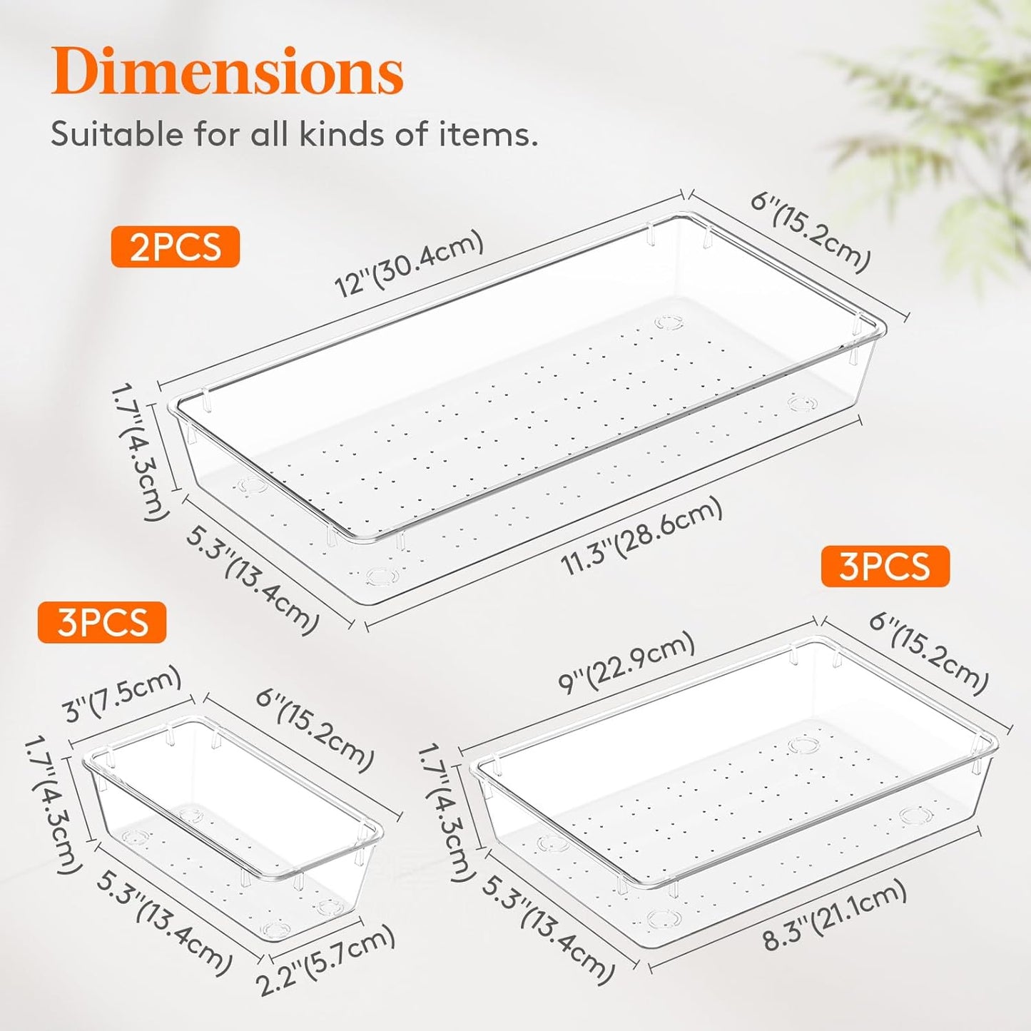 Lifewit 8 Pcs Large Bathroom Drawer Organizers, 3 Sizes Clear Plastic Storage Organizer Trays for Make Up, Kitchen Utensils, Vanity Accessories in Bathroom/Office/Dresser Organization