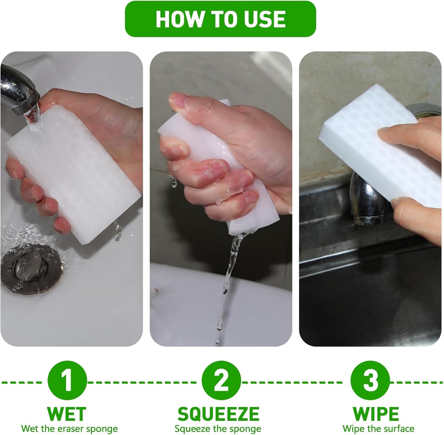 Sponge Eraser 20 Pack 2X Density and Long Lasting Melamine Sponges for Kitchen Bathroom Multi Surface Power Scrubber Foam Cleaning Pads - Bathtub, Floor, Baseboard, Bathroom, Wall Cleaner