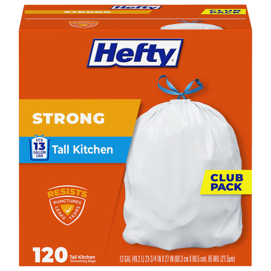Hefty Strong 13G Tall Kitchen Trash Bags, White, Unscented, 120ct