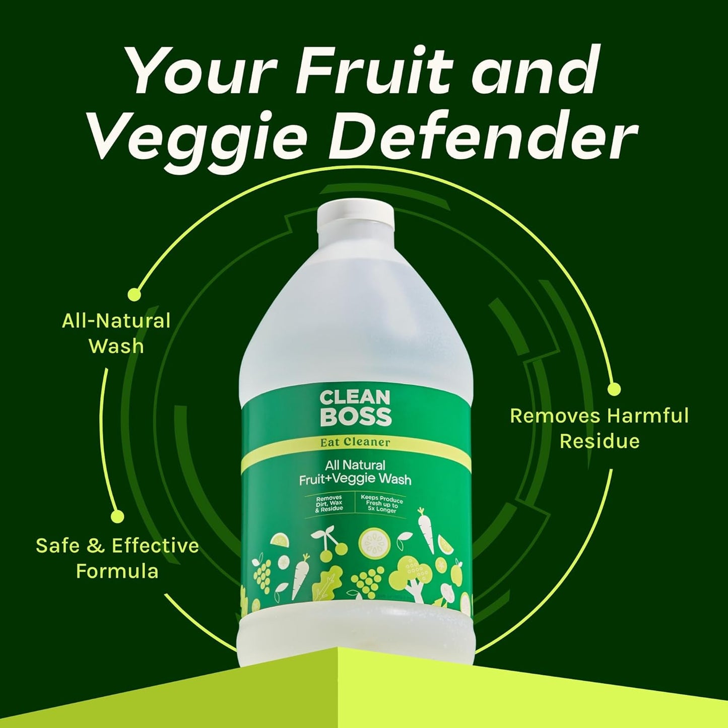 CleanBoss Eat Cleaner Triple-Action Fruit + Veggie Wash Refill - 64 oz - Removes Harmful Residue - Keeps Produce Fresh Up to 5X Longer - Vegan, Gluten Free