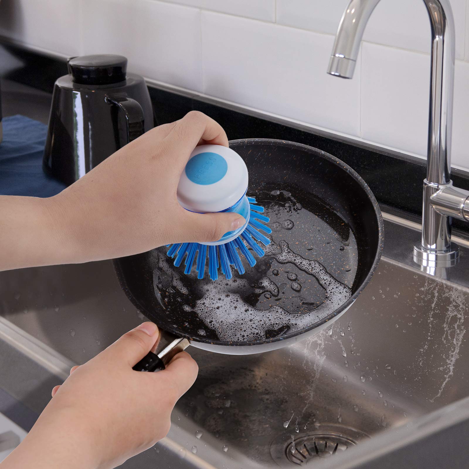 Dish Brush with Soap Dispenser, Stiff Bristles Dish Scrubber for Pots, Pans & Sink Cleaning, 2 Pack