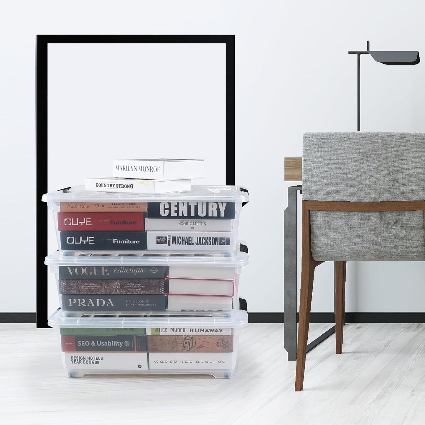 20 Quart Under Bed Plastic Storage Bins, 4-Pack Clear Under Bed Storage Box with Wheels