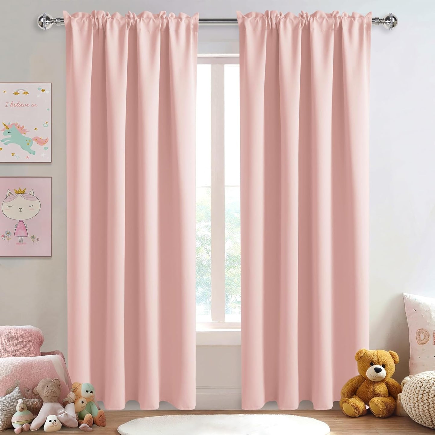 DWCN Blackout Curtains – Thermal Insulated, Energy Saving & Noise Reducing Bedroom and Living Room Curtains, Blush Pink, W 42x L 84 Inch, Set of 2 Rod Pocket Curtain Panels