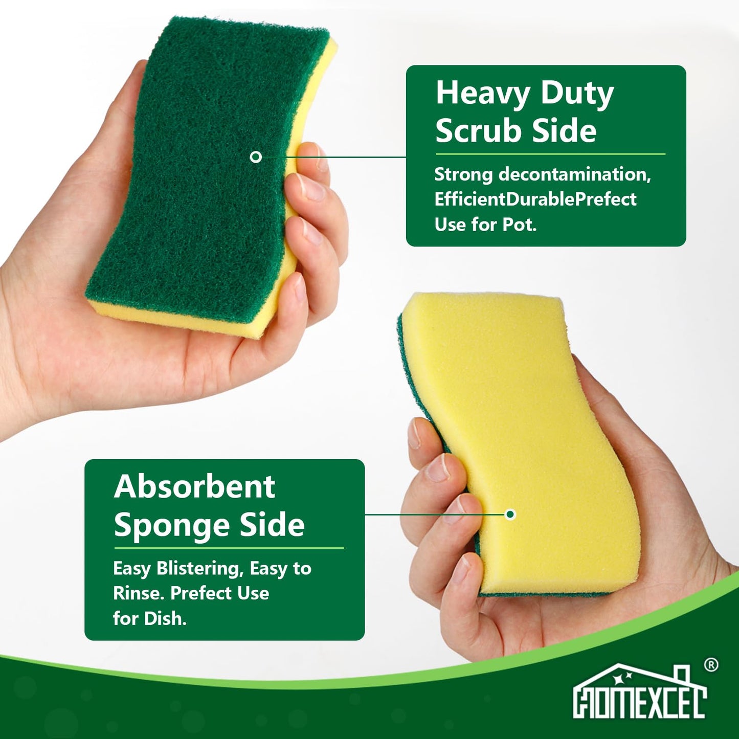 HOMEXCEL 24PK Sponges Kitchen, Heavy Duty Dish Scrubber Sponge for Home