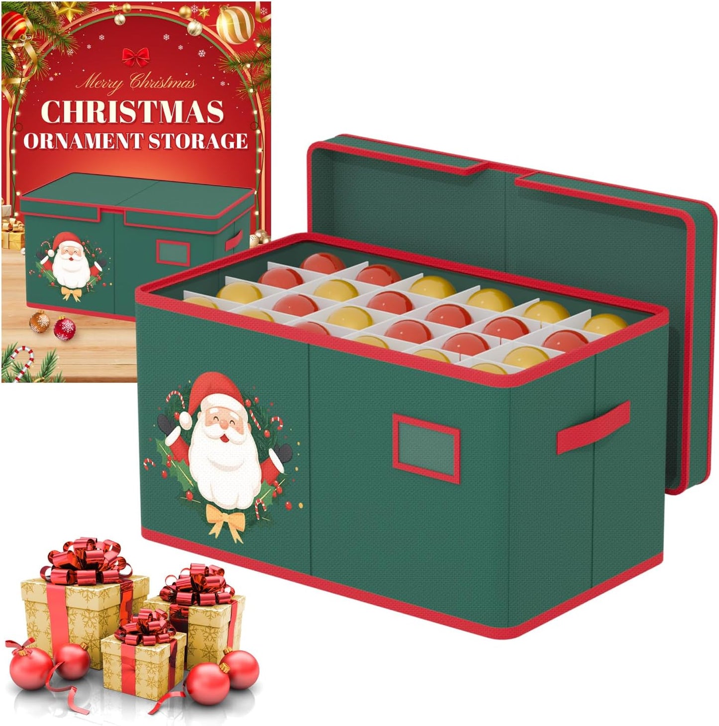 Christmas Ornament Storage Box Christmas Ornament Organizer Storage with Adjustable Dividers Fit 96 of 3 Inch 600D Oxford Fabric Ornaments Storage Container for Holiday Decorations