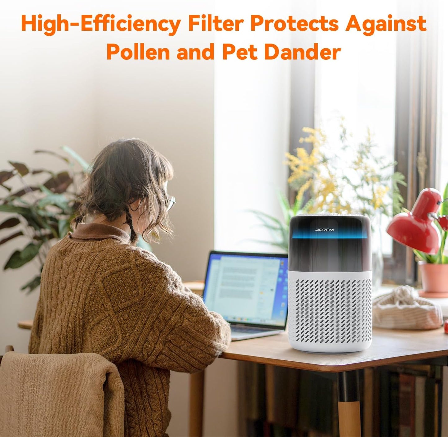 AIRROMI Air Purifier for Bedroom Home,HEPA Filter,Covers Upto 549 Ft²,Quiet 360°intake Air Cleaner with Fragrance ponge for Better Sleep,Night Light,Filters Smoke,Pet Dander,Allergies,Dust,A2005 White