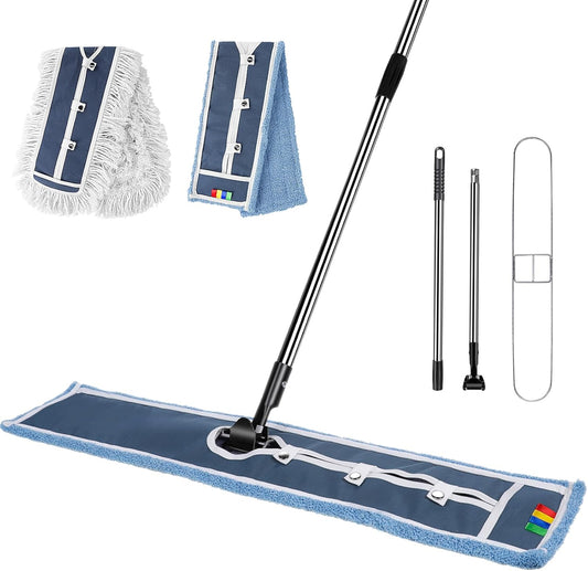 MASTERTOP Industrial Mop, Extra Large Floor Mop with Microfiber & Cotton Pad, Heavy Duty Flat Mops