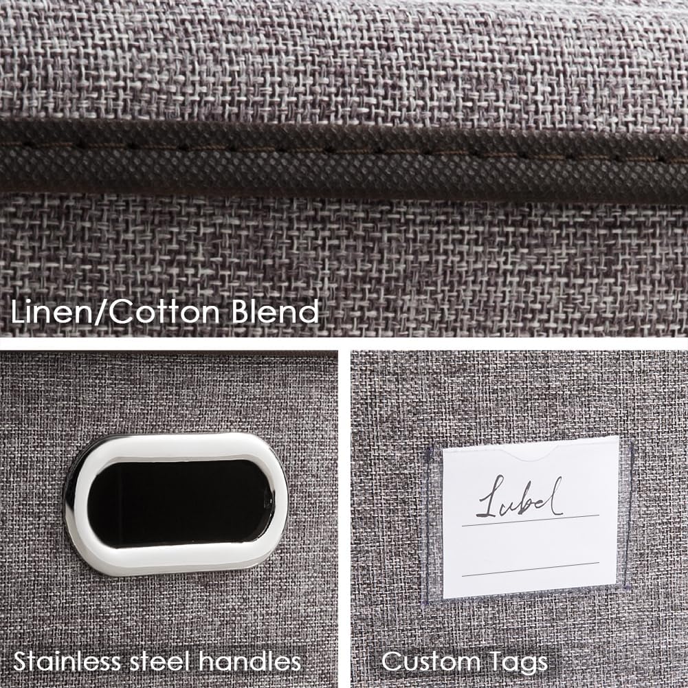 PRANDOM Storage Bins with Lids [3-Pack] Linen Fabric Foldable Storage Boxes Organizer Containers Baskets Cube with Cover (23.4X15.9X11.5) For 6+ Year Old Boys and Girls