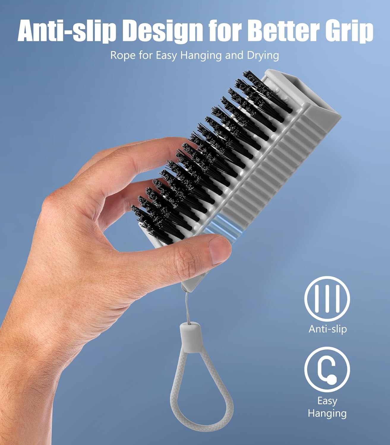 Nail Brush for Cleaning Fingernails, 2Pack Heavy Duty Nail Brushes Remove Dirt and Paint Fingernail Brush Deep Cleaning Mechanical Nail Scrub Brush Two-Sided with Hanging Rope, Grey