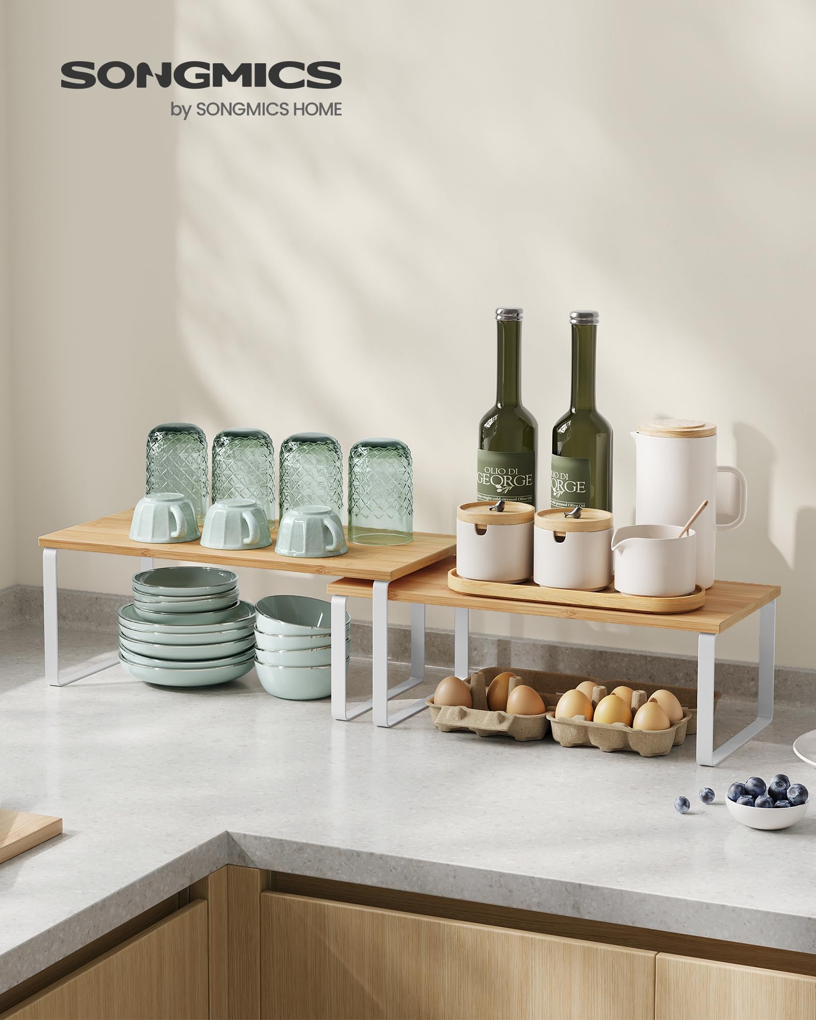 SONGMICS Cabinet Organizer Shelf, Set of 4 Kitchen Counter Shelves, Kitchen Storage, Spice Rack