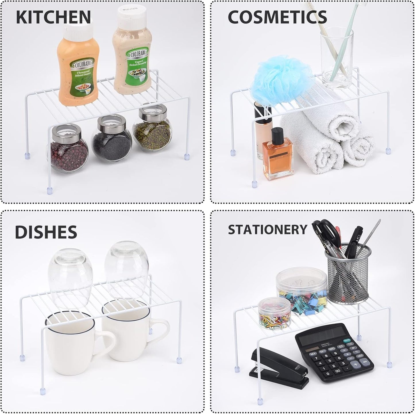 Kitchen Shelves, Cabinet Organization Mini Storage Shelf, Storage Rack Organizer for Kitchen, Fridge, Cabinet, Bathroom (White 4)