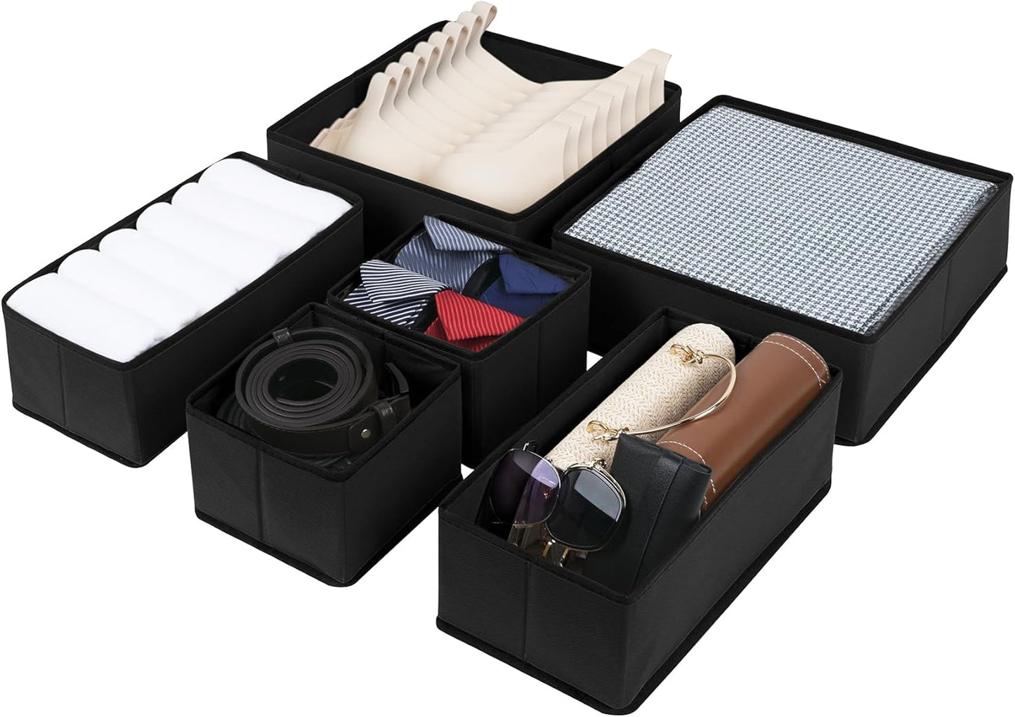 Cupic Cupid Drawer Organizer, Dresser Organizers, Foldabe Drawer Organizer Clothes, Closet Organization and Storage Dividers for Socks, Underwear and Diaper, Set of 6, Black