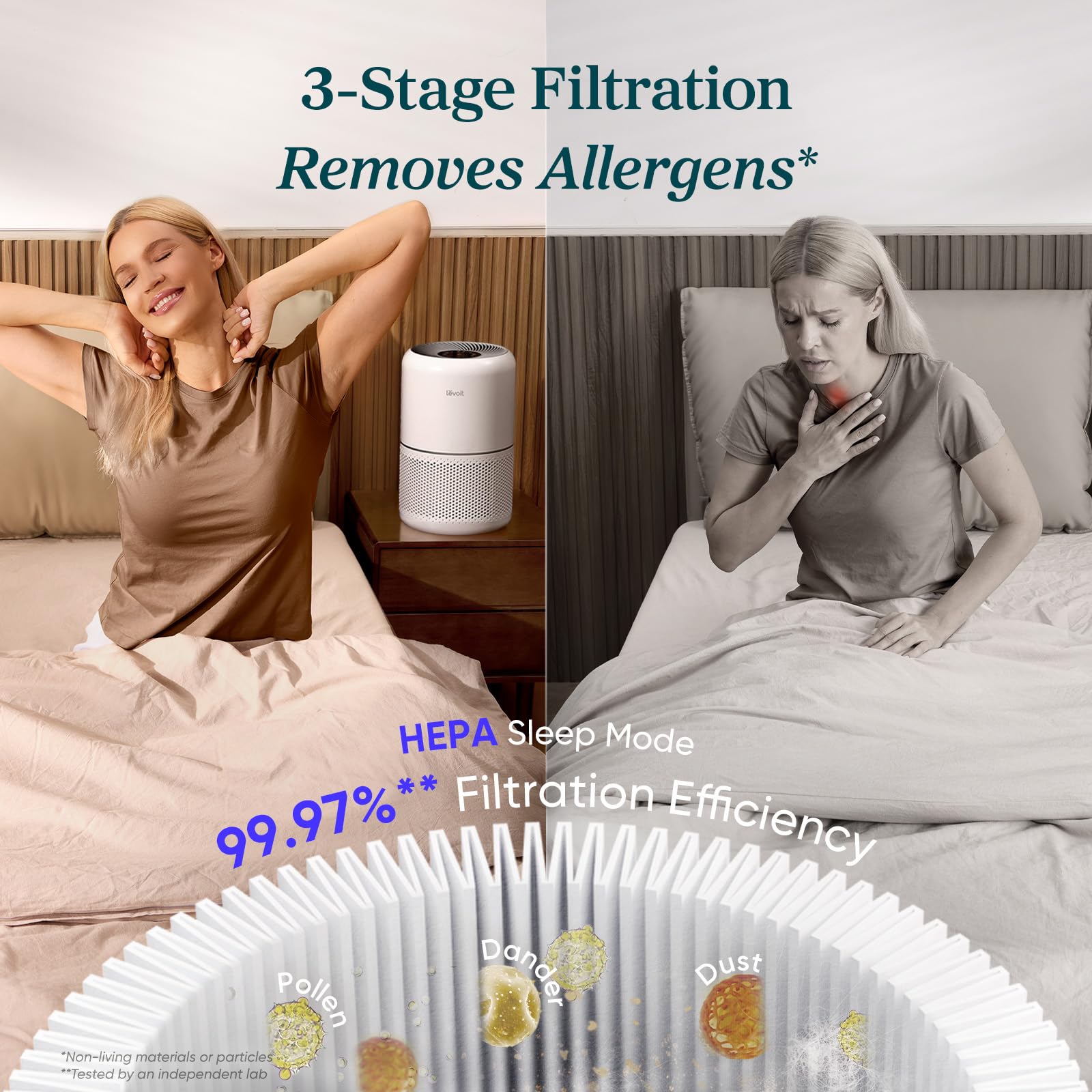 LEVOIT Air Purifier for Home Allergies and Pets Hair Smokers in Bedroom, H13 True HEPA Filter, 24db