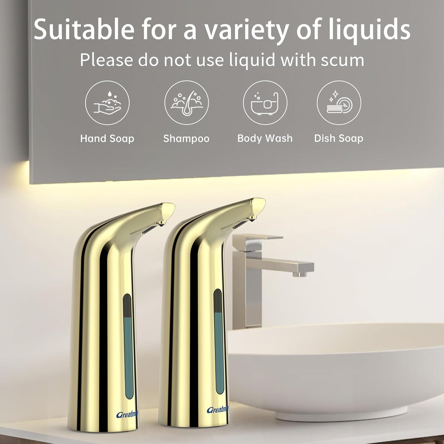 Convenient Automatic Soap Dispenser,4 Adjustable Levels Touchless Hand Sanitizer Pump with Infrared Sensor, 400 ml Countertop Electric Soap Dispenser for Bathroom,Kitchen (Gold2)