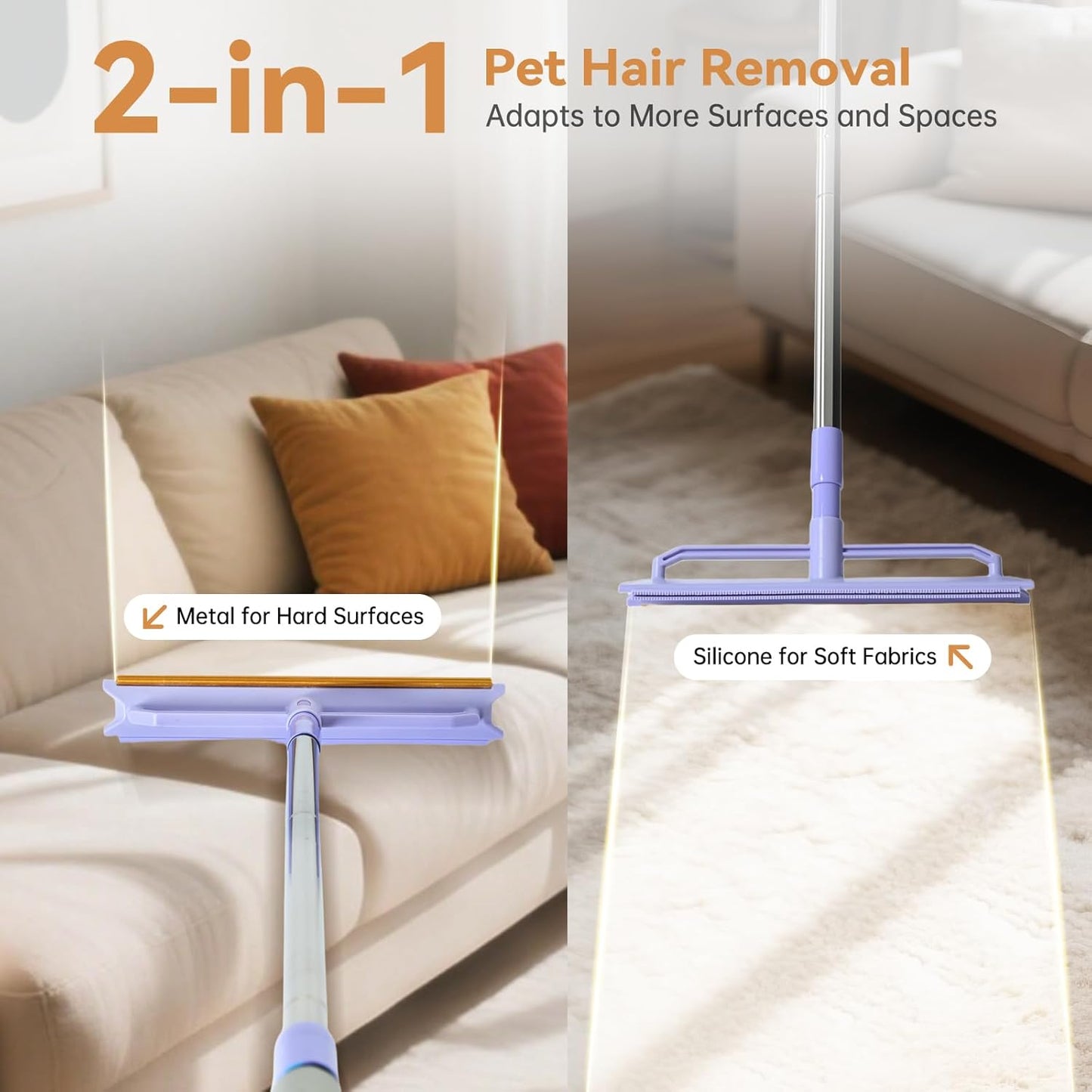 Carpet Rake for Pet Hair Removal, 59” Adjustable Long Handle Carpet Scraper for Cat Dog Hair Deep Cleaner, Reusable Pet Hair Removal Tool for Rugs, Mats, Couch, Sofas, Floor, Car Seats