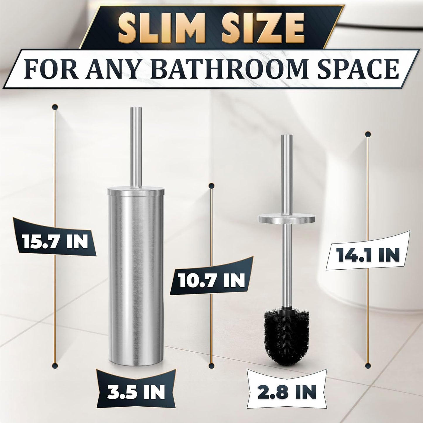 Stylish Stainless Steel Toilet Brush and Holder Set - Silver Toilet Bowl Brush and Holder with Splash Cover, Sturdy Bristles, Corrosion & Scratch Resistant - Elegant Design, Effective Deep Cleaning