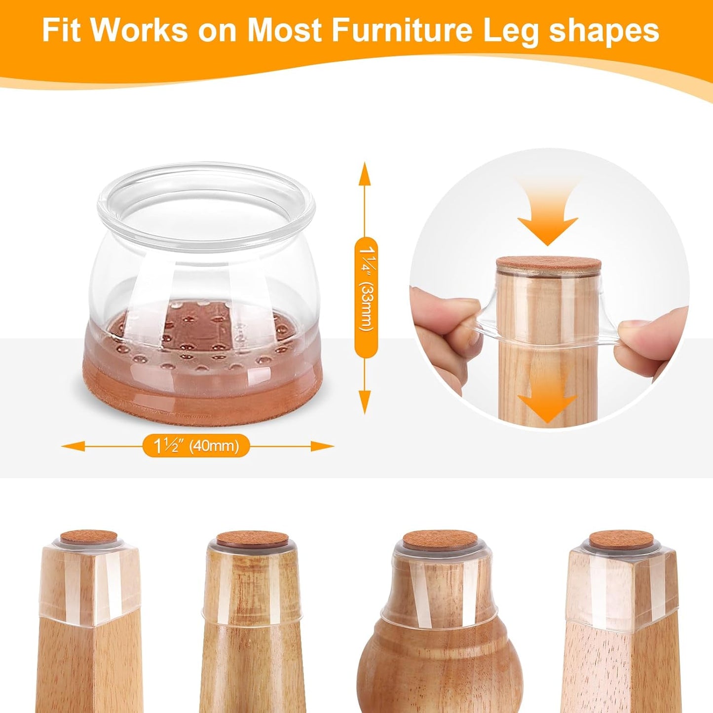 CHUNZEXI 48 Pack Chair Leg Floor Protectors for Hardwood Floors, Silicone Felt Covers Pads Caps, Protect Wood Furniture Feet Floors Noise Reduce and Scratch (Universal Large & Clear)