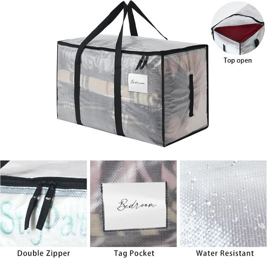 Heavy Duty 93L (24.5 Gallon) Stackable Storage Bins with Fully Openable Lids, Moving Bags Heavy Duty, Clear Plastic Totes for Moving Storage, Home Organization, Closet, Dorm Room. 2 Pack