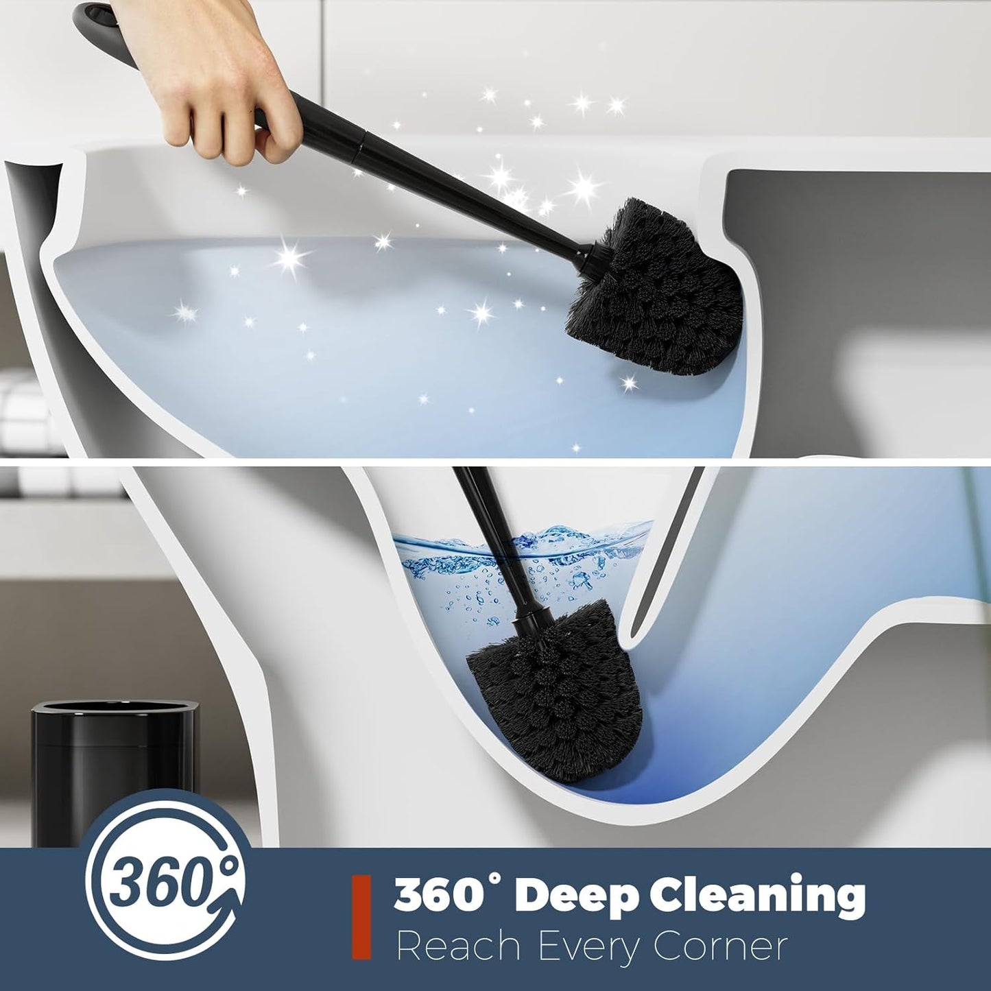 Toilet Brush, 2 Pack Toilet Brush and Holder Set Bathroom Accessories, Toilet Bowl Brush and Holder for Bathroom, Black