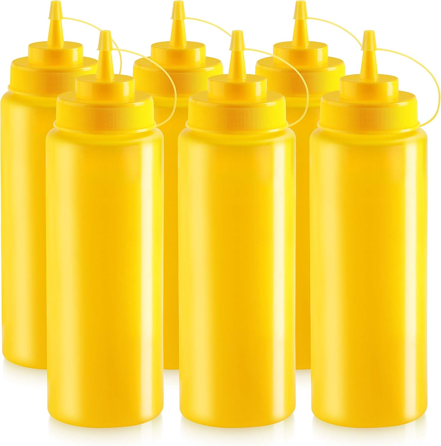 New Star Foodservice 533739 Plastic Squeeze Bottles with caps, Wide Mouth, 32 oz, Yellow, Pack of 6