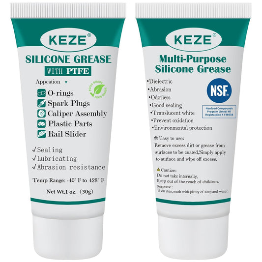KEZE Silicone Grease Automotive PTFE Lubricant Sliding Glass Door Grease Tube 92003 Lube for Plumbing Faucet O Rings Plastic Parts Water Filter Window Track Rail 1 oz 2-Tube