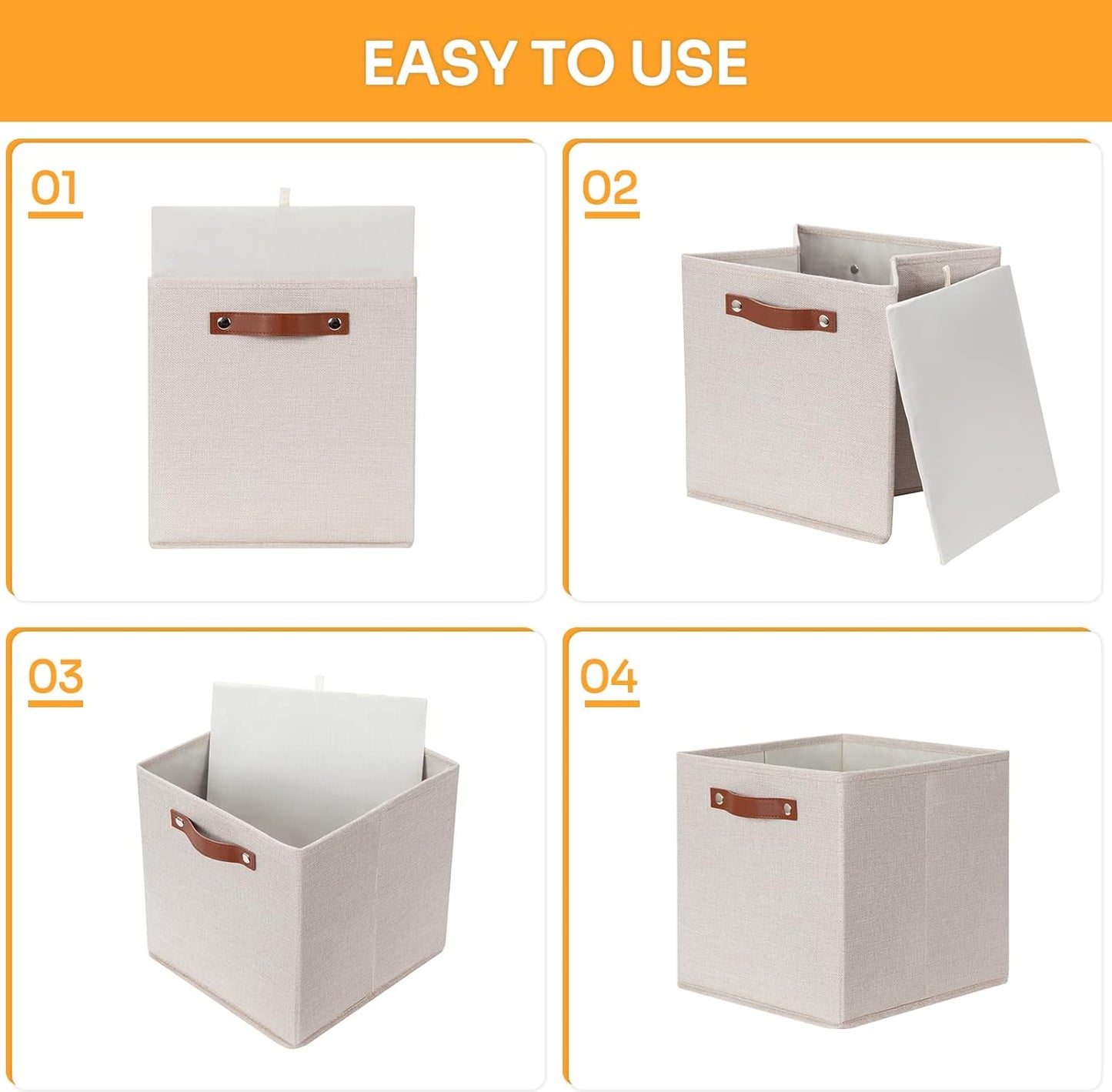 DULLEMELO 12inch Cube Storage Baskets for Shelves Closet Storage,Sturdy Home Organization Bins for Gifts Empty,Foldable Fabric Storage Cubes Baskets for Nursery Toys Clothes Storage(Beige-4 Pack)