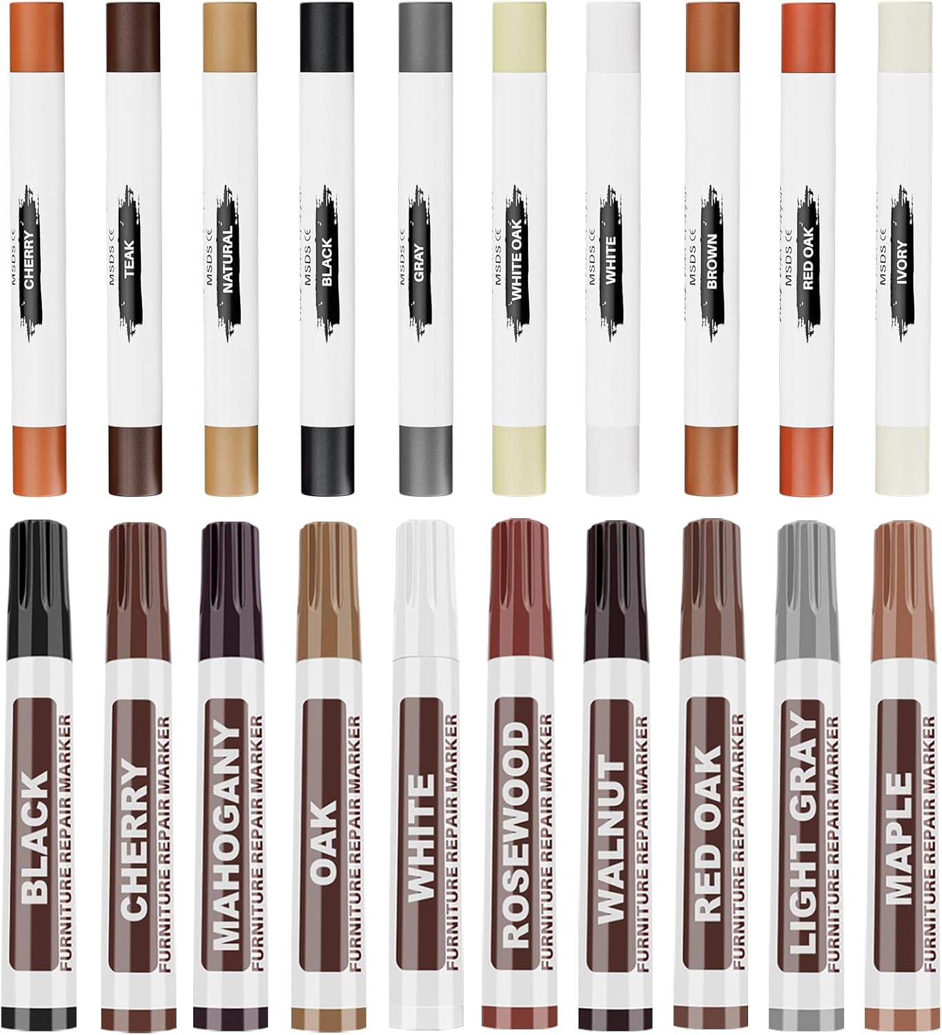Wood Furniture Repair Kit - Set of 21 Furniture Markers Wood Filler Sticks Wood Scratch Repair Kit Remove Any Scratches, Scuffs, Cracks and Nail Holes on Furniture, Floors, Doors, Cabinets, Tables
