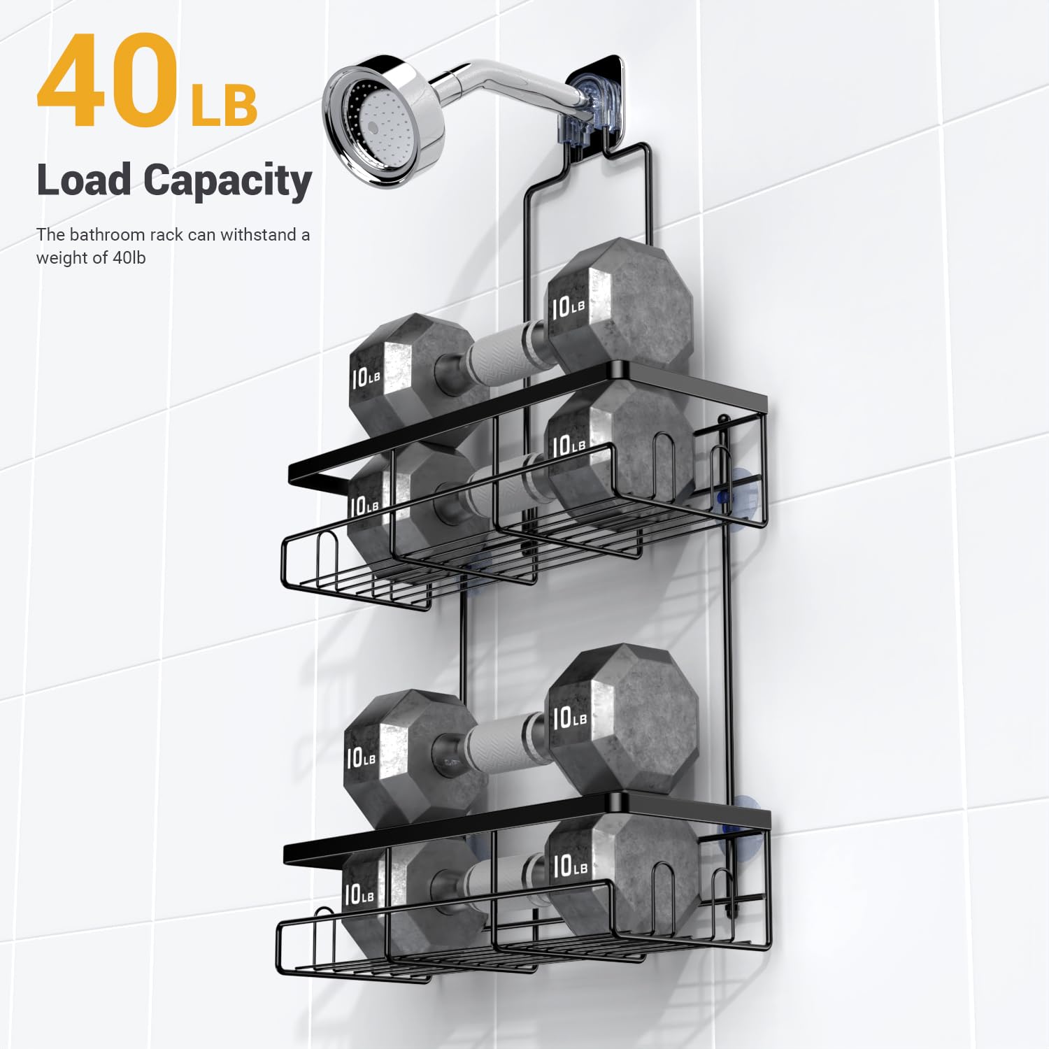 Hanging Shower Caddy Over Showerhead - Rustproof No Drill Shower Organizer