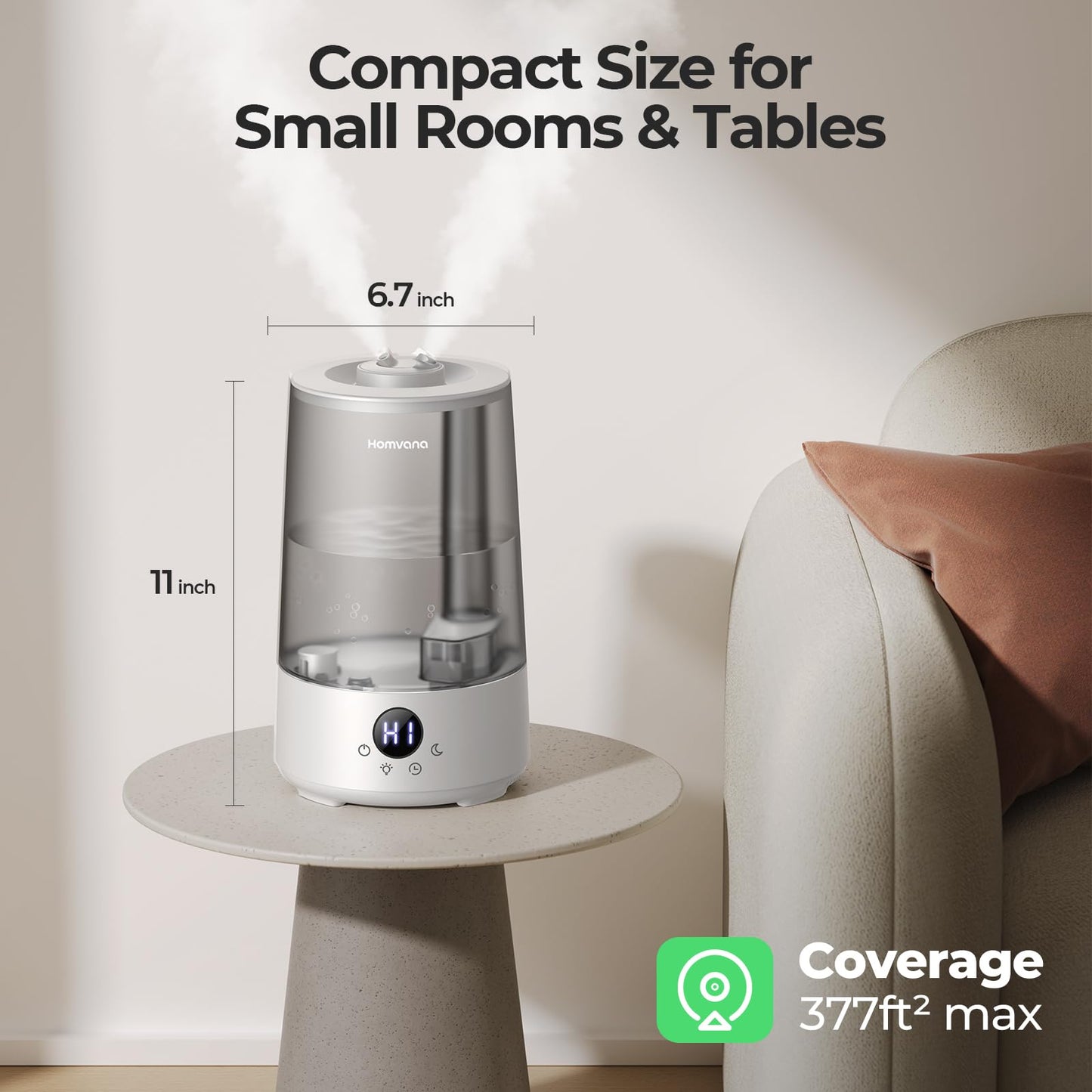 Homvana 3.6L Top-Fill Cool Mist Humidifiers for Bedroom, Large Room(Grey)