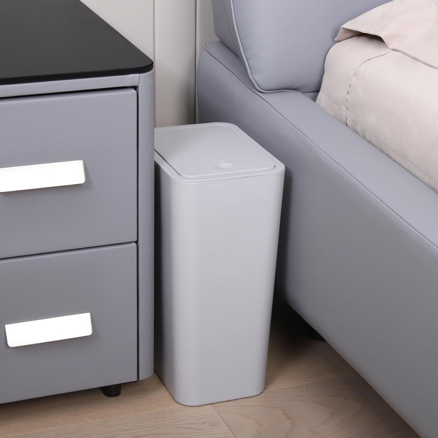 TIPGO Bathroom Trash Can with Lid, 10 Liter/ 2.6 Gallon Slim Garbage Can, Small Trash Bin Waste Basket with Pop-Up Lid for Kitchen, Bedroom, Living Room, Office (2 Pack, Grey)