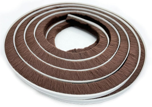 Brush Weather Stripping for Windows/Doors Frame Side, Pile Self Adhesive Weatherstrip Seal Strip Sealer for Soundproofing(16ft x11/32 Backing x 9/16 Brush inch, Brown)