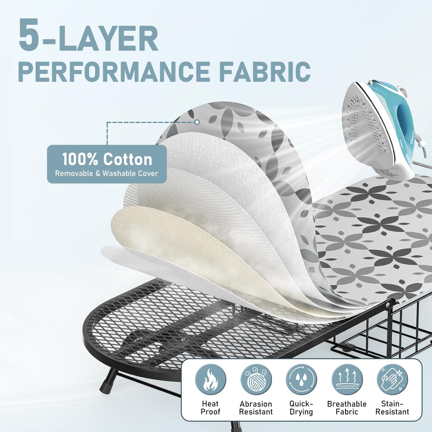Tabletop Ironing Board with Iron Holder, Foldable Mini Small Iron Board, Iron Rest & Hanger Hook