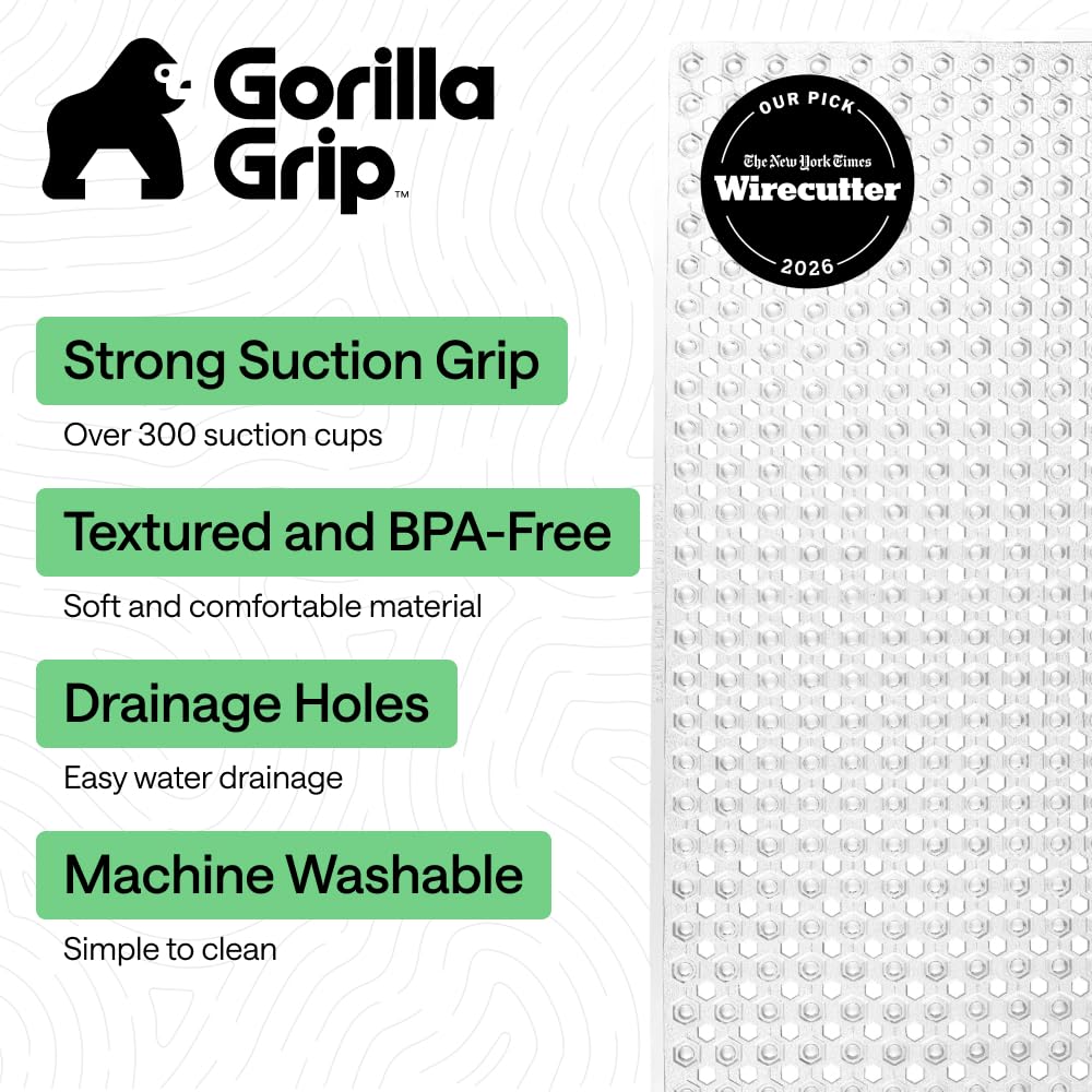GORILLA GRIP Patented Bath Tub Shower Mat, Machine Washable Bathtub Floor Liner Mats, Suction Cups