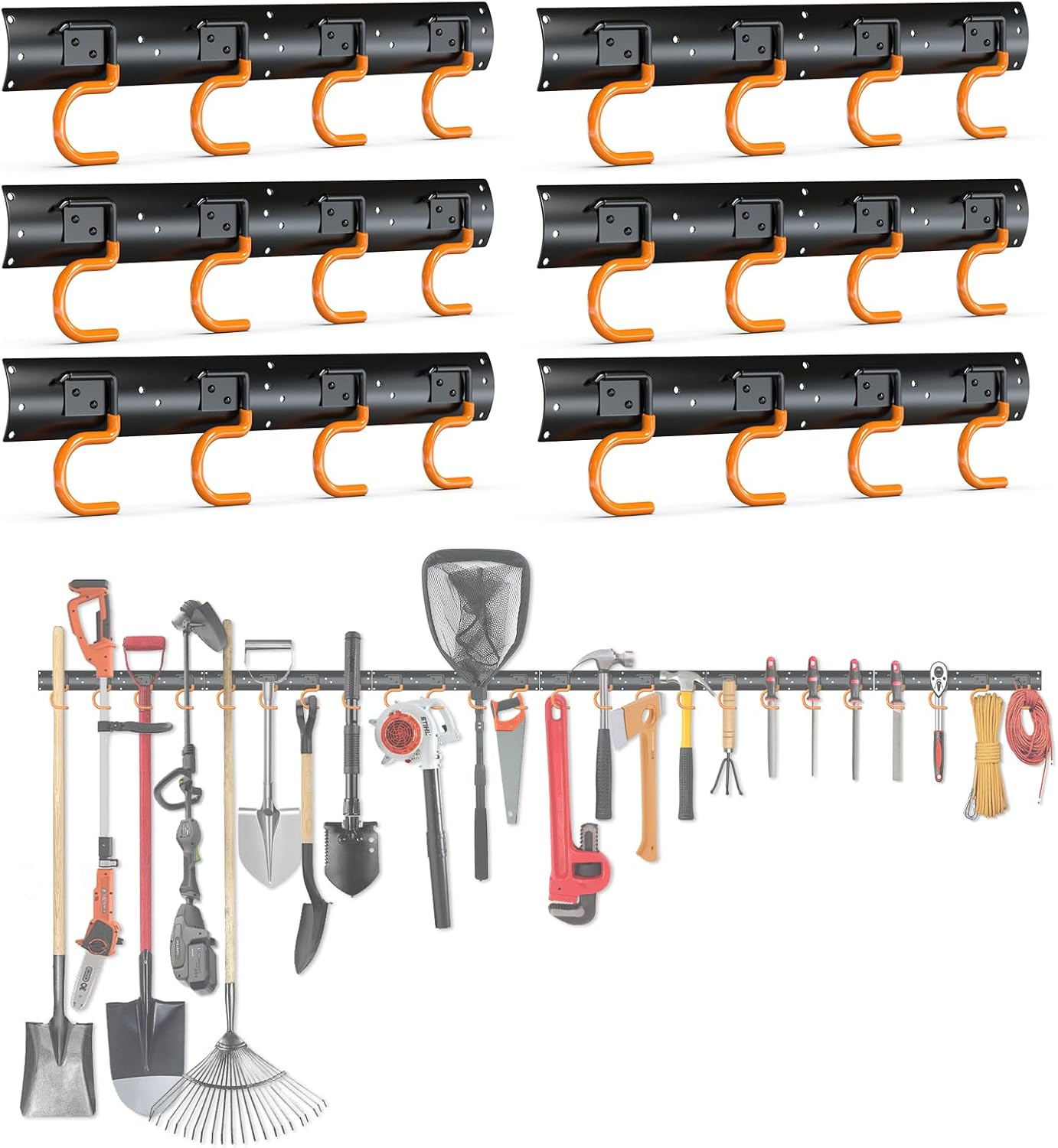 3-H 6×16" All Metal Garden Tool Organizer, Garage Tool Organizer, Broom Holder Wall Mount for Garage, Shed, Garden, Basement Hanging and Organizing Rake, Mop, Shovel, Hose