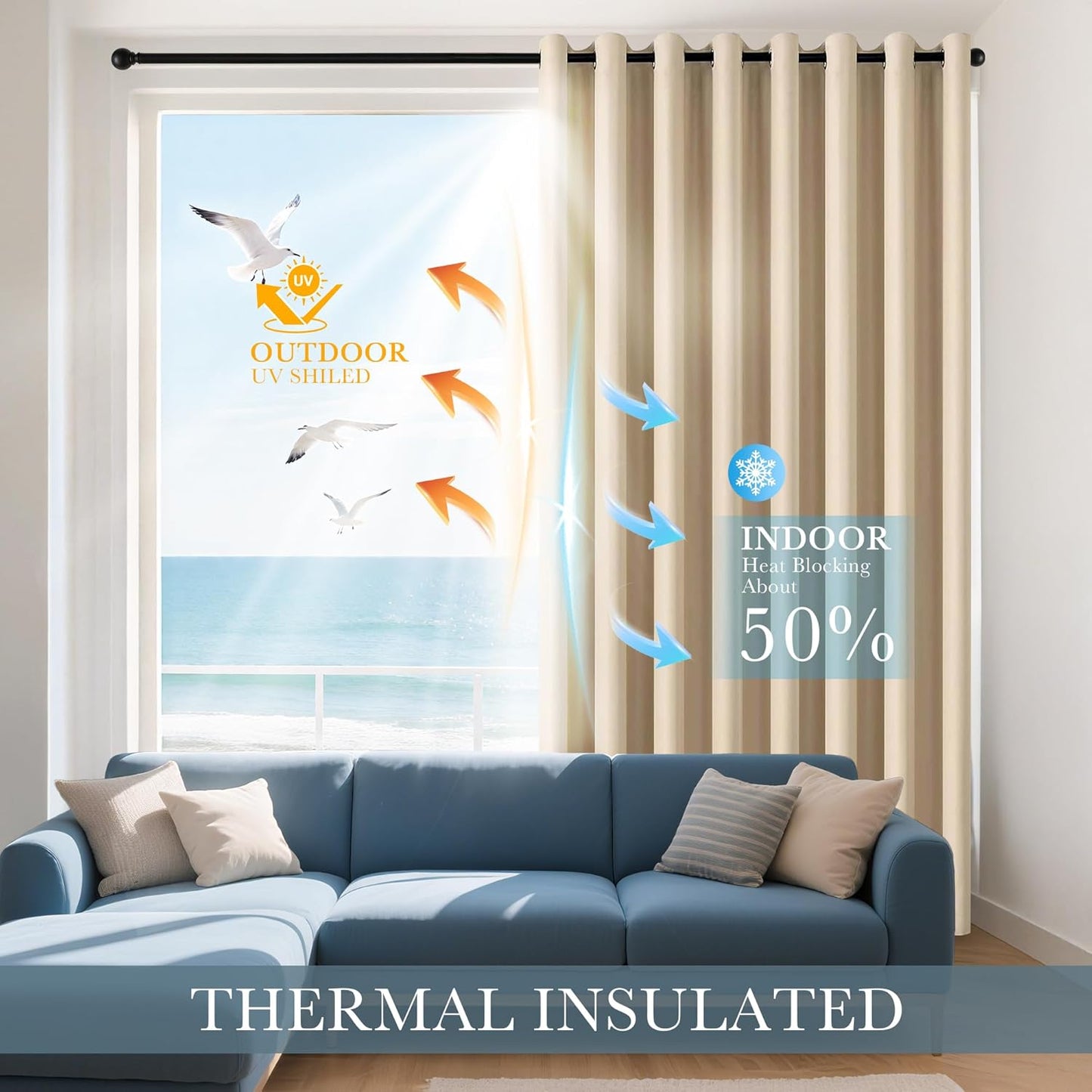 PONY DANCE Blackout Curtains for Bedroom 72 Inch Length 2 Panels Set, Privacy Thermal Insulated Room Darkening Grommet Drapes for Living Room Window, W34 x L72 Inch, Biscotti Beige