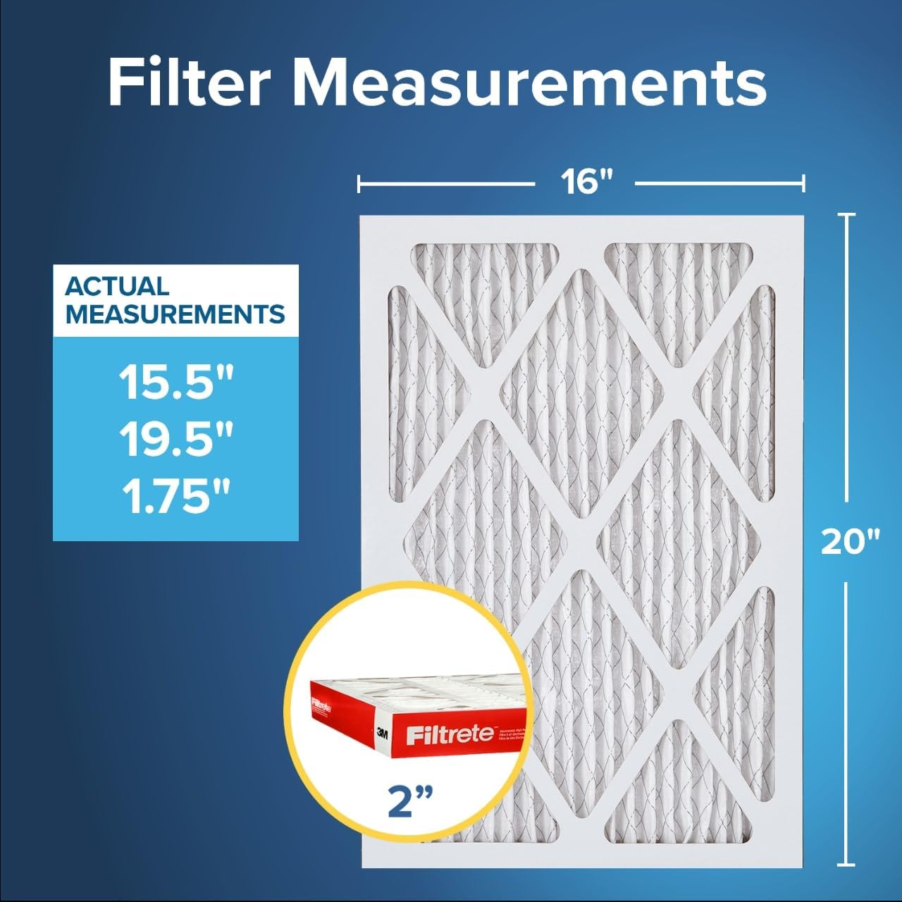 Filtrete 16x20x2 AC Furnace Air Filter, MERV 11, MPR 1000, Allergen Defense, 3-Month Pleated 2-Inch Electrostatic Air Cleaning Filter, 4 Pack (Actual Size 15.5 x 19.5 x 1.75 in)